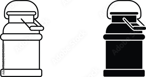 Foto Traditional Milk Can Icon Set Featuring Outline and Solid Silhouette Metal Churn