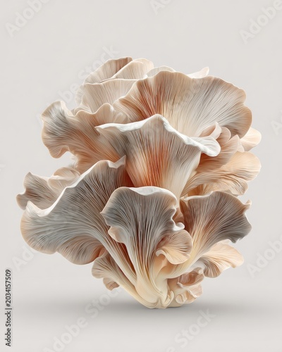 A cluster of delicate, layered, edible fungi
