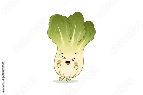 Cuadro en lienzo Cute smiling pak choi vegetable character in kawaii cartoon style
