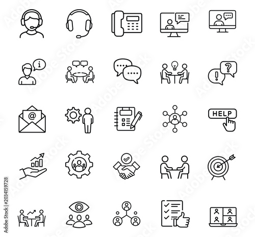 Photos Customer support business management web line icons set telemarketing headset su
