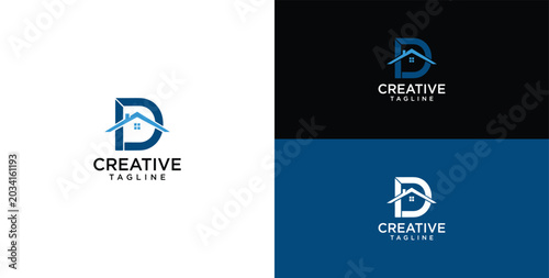 Vászonkép Modern 'D' letter logo design with a house roof icon, representing real estate,