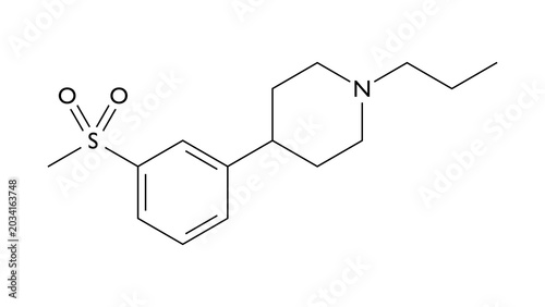 Fotografi pridopidine molecule, structural chemical formula, ball-and-stick model, isolate