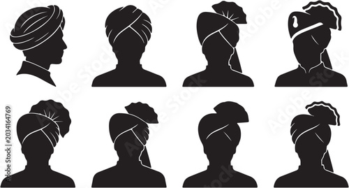Fotografía Silhouette of people wearing turbans.