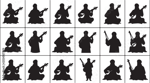 Foto Various Silhouettes of Musicians Playing Traditional String Instruments