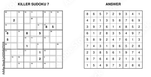 Fotografie Killer sudoku puzzle with completed answer grid