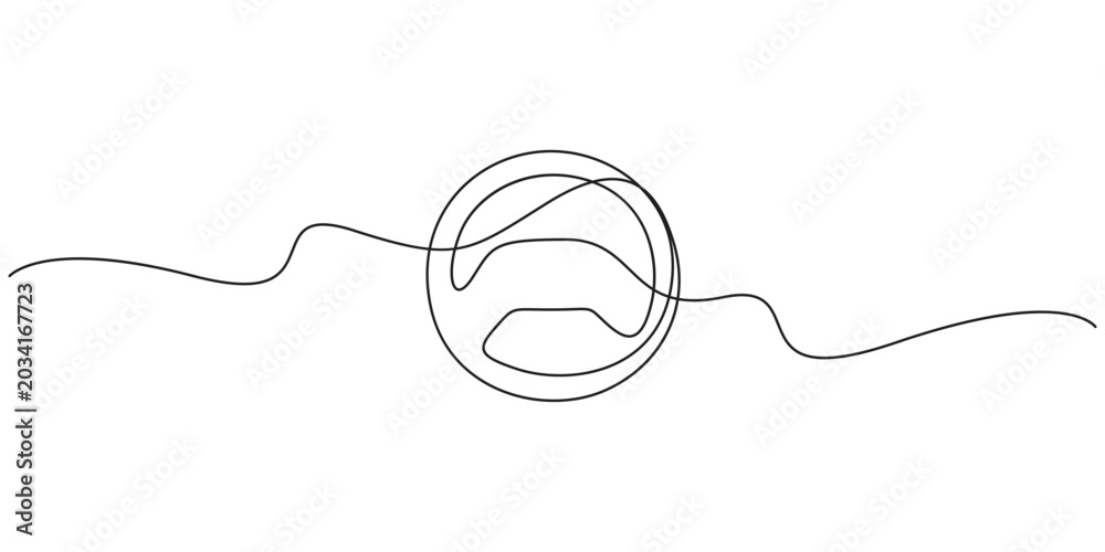 Obraz premium Steering wheel continuous line drawing of a minimalist automotive driving vector illustration. Minimalist single line art of a car steering wheel for automotive branding.