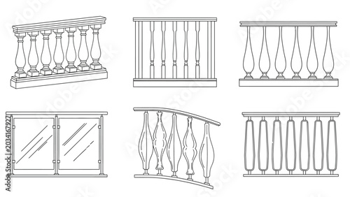 Canvastavla Variety of balustrades and railings styles, including modern glass, classic wood, and ornate metal designs for balconies and stairs