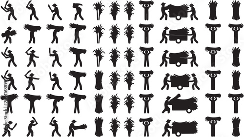 Tableau sur toile Diverse silhouettes illustrating agricultural labor farming harvesting and crop production