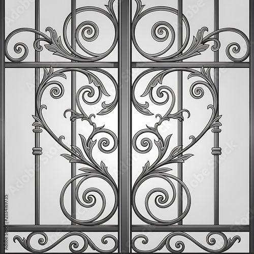 Intricate Iron Gate with Elegant Scrollwork Design.