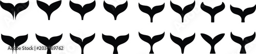 Whale tail icon collection set silhouette whale fluke symbol element vector aquatic animal part flat simple shape design sea life whale tail.