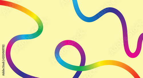 Vibrant rainbow gradient squiggles on yellow background