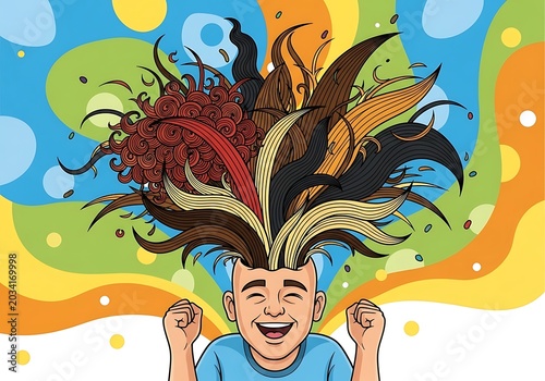 Joyful Child with Colorful Hair Expressing Happiness.