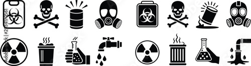 Hazardous materials symbols set vector icon. illustration isolated on white background. biohazard toxic sign.