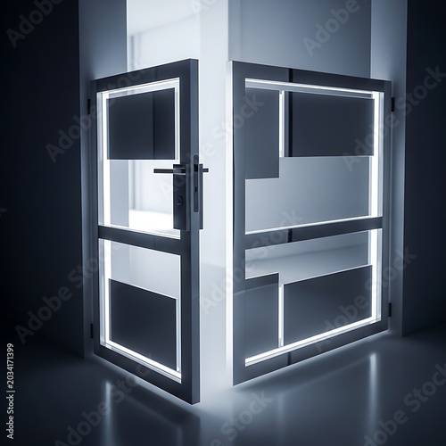 Modern Glass Entrance Door with LED Lighting Design.