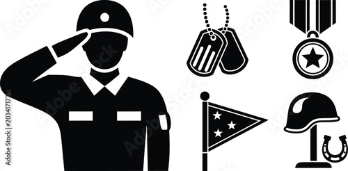 Canvas Print Military salute and symbols vector illustration for veterans day graphics