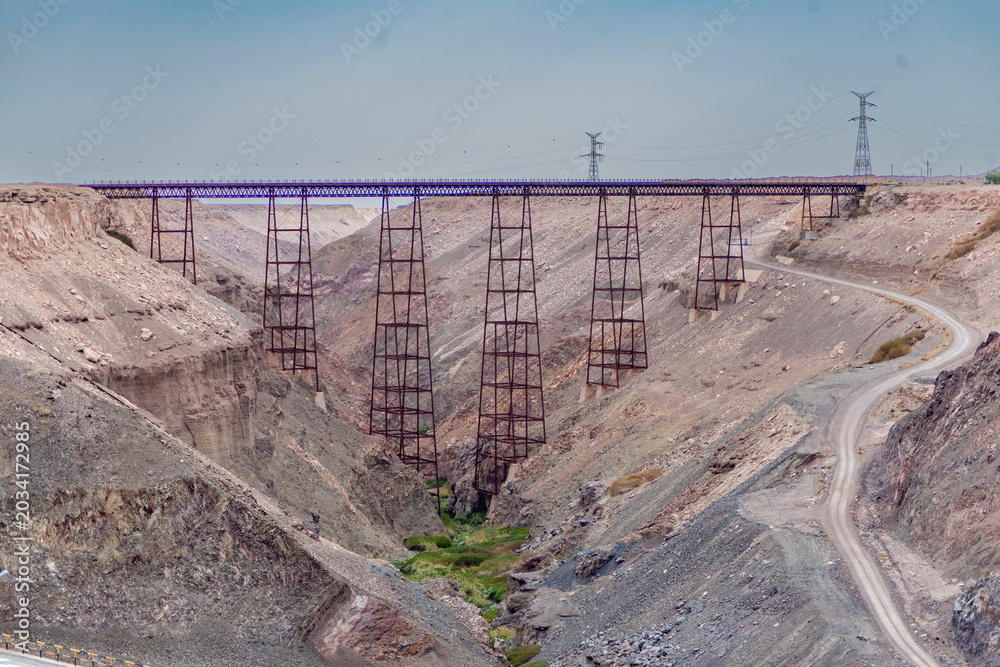 Fototapeta premium disused railway bridge over the Loa River in northern Chile