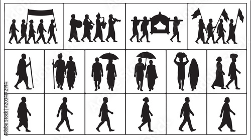 Photos Diverse Silhouettes of People Walking and Participating in Group Activities