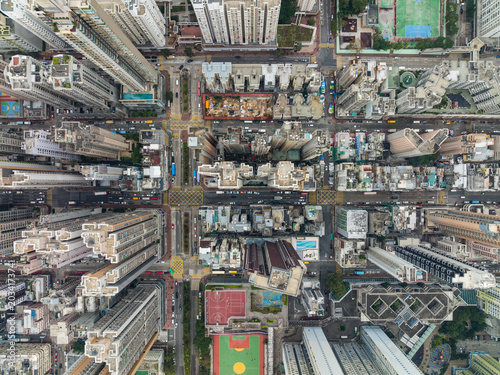 Photography Top down view of Hong Kong city