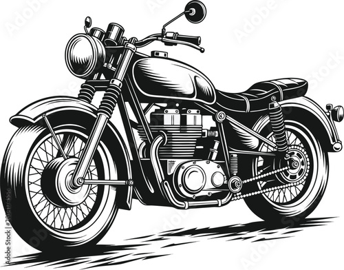 Photos Vintage Motorcycle, Classic Bike, Black and White Illustration, Vector Motorcycl