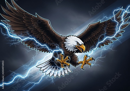 Majestic Eagle with Lightning Wings in Stormy Sky.