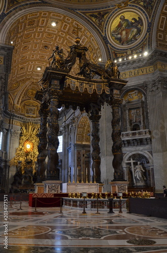 Rome, Italy 09.04.2020: Presbytery and apse with St. Peter's Cathedra Petri within Blessed Sacrament Chapel in St. Peter's Basilica in Vatican