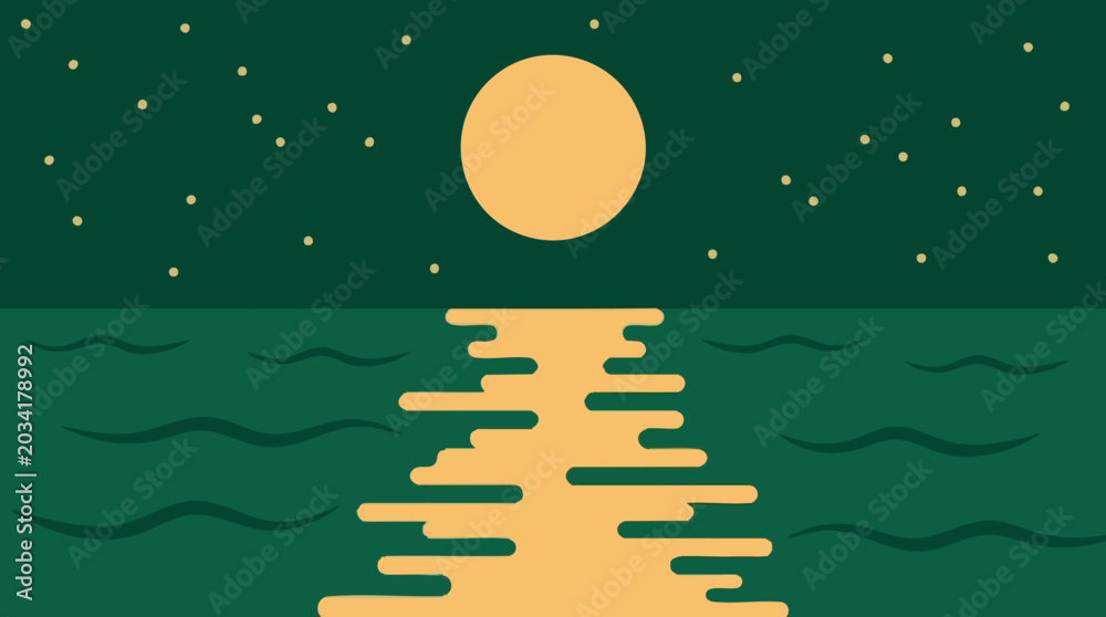 Fototapeta premium Minimalist moon and stars reflecting on water at night