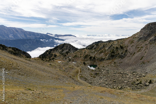 Mountain landscape with an alpine lake in the Belledonne Massif, French Alps, Isère