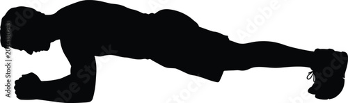 Canvastavla Minimalist Male Athlete Forearm Plank Static Exercise Vector Silhouette, vector, illustration, silhouette