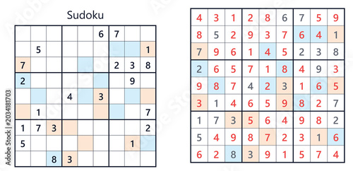 Bild auf Leinwand sudoku_evenodd_expert puzzle grid with completed and partially filled squares