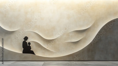 Mother and child silhouette, interior wall art, modern design
