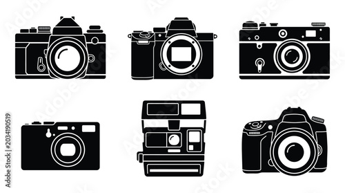 Canvastavla Collection Of Vintage Camera Silhouettes In Black And White