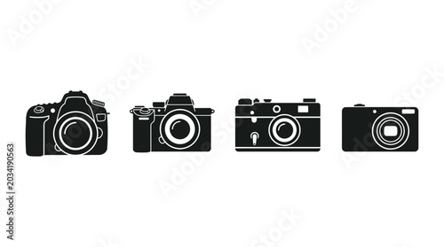 Foto Four Camera Silhouettes In Black And White Minimalist Style Silhouette