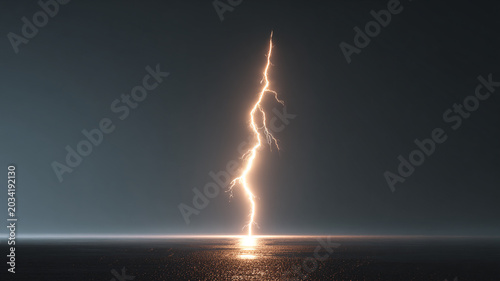 single lightning bolt in empty dark space, minimal composition, copy space, energy and power concept