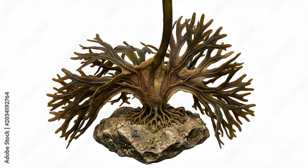 Fototapeta premium High-Detail Scientific 3D Render of a Kelp Holdfast Gripping Substrate Isolated on White