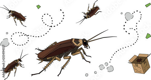 Cuadro en lienzo Cockroach Infestation Vector Illustration Featuring Crawling Pest Insects, Movem