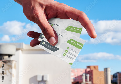 Business Card Mockup on Rooftop With Blue Sky