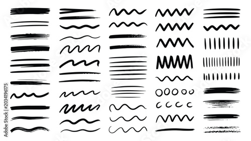 Photos Hand drawn doodle brush strokes and underline lines set, text highlighting and e