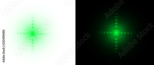 Bilde på lerret Green laser beam diffraction pattern, optical physics light interference on whit