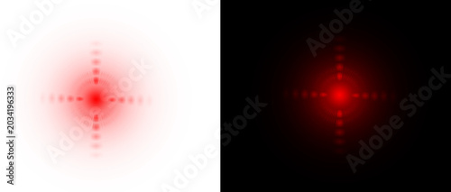 фотографія Red laser beam target crosshair, glowing infrared light point on black and white