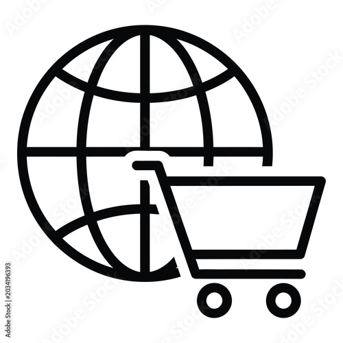 Slika na platnu Global online shopping cart icon with world globe symbol icon