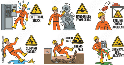 Photos Workplace Safety Hazards and Construction Accident Icon Set