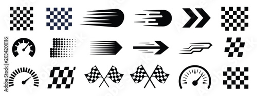 Tableau sur toile Racing stripe vector set, racing flags checkered patterns speed lines arrows and start finish banners, motorsport design elements for automotive race graphics and dynamic vector illustration