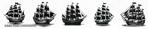 Bild auf Leinwand Vector silhouette of a pirate ship