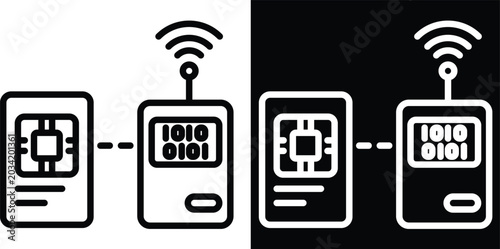 Принти на полотні encode Two-tone version in black and white background