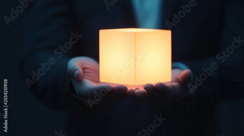 Business leader shaping glowing cube of economic inputs into highyield outputs