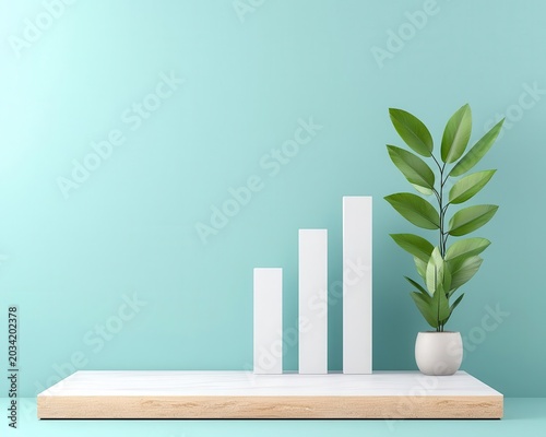 Balanced bar chart hovering over luxury platform, representing optimized market strategies