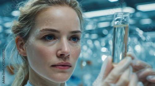 Scientist examines test tube in a modern laboratory setting