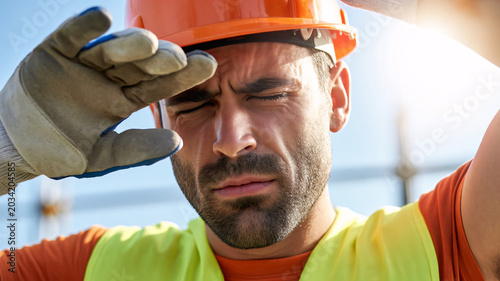 Construction worker, laborer, safety gear, hard hat, industrial site