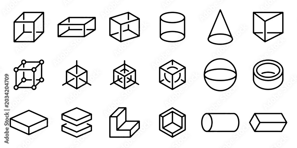 Fotografie Three Dimensional Geometry Line Icons Set