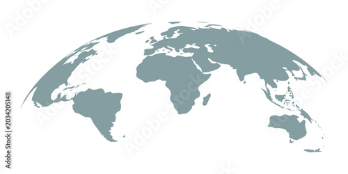 Curved world map silhouette, half globe of blue planet Earth, global business geography, worldwide international. Africa, Asia and America, Europe, Australia continents. Travel vector infographics